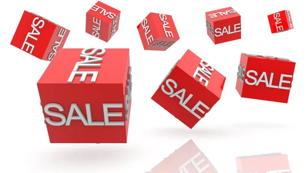 Rotating Cubes Red Sale Concept White — Stock Photo, Image