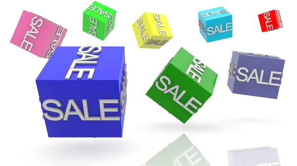 Rotating colorful cubes with sale concept on white