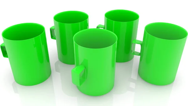 Fünf Grüne Tassen Auf Weiß — Stockfoto
