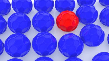 Soyut topları kavramı mavi ve beyaz üzerine kırmızı