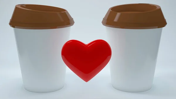 Dos Tazas Café Con Concepto Corazón — Foto de Stock
