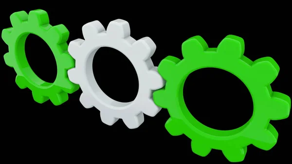 Concept Three Cog Gears Green White Black Color — Stock Photo, Image