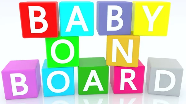 Colorful toy cubes with baby on board concept