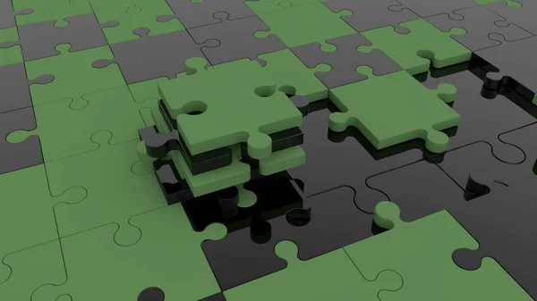 Koncept Ještě Nedokončeného Puzzle Černé Tmavě Zelené — Stock fotografie