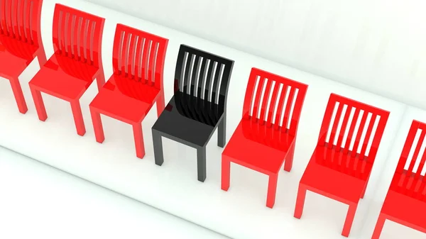 Fila Cadeiras Cores Vermelhas Pretas Branco — Fotografia de Stock