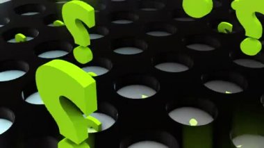 Soyut soru işaretleri yeşil renkli uçan