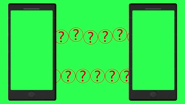 Два Смартфона Зелеными Экранами Концепция Вопросительного Знака Зеленом — стоковое видео