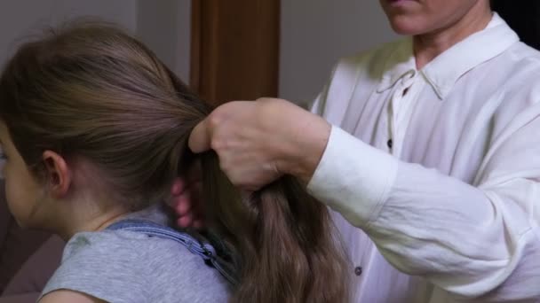 Mother Fixing Daughters Hair — Stock Video