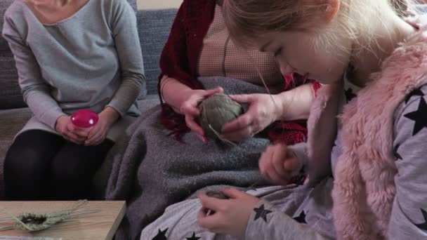 Grandmother Teaching Her Granddaughter Knitting — Stock Video