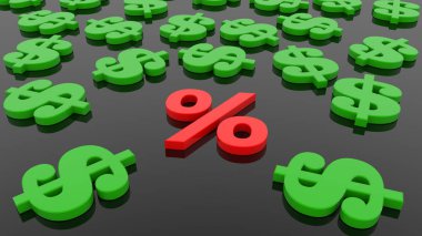 Siyah üzerinde yüzde ve dolar işaretleri kavramı