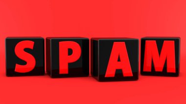 Siyah renkli küpler üzerinde Spam kavramı