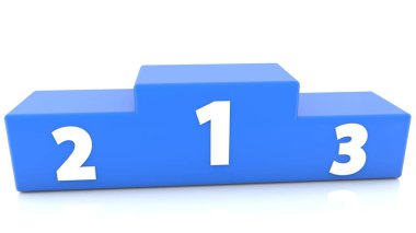 Beyaz üzerinde mavi renkte ödül için podyum