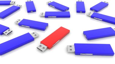 Usb flash sürücüler kırmızı ve mavi beyaz