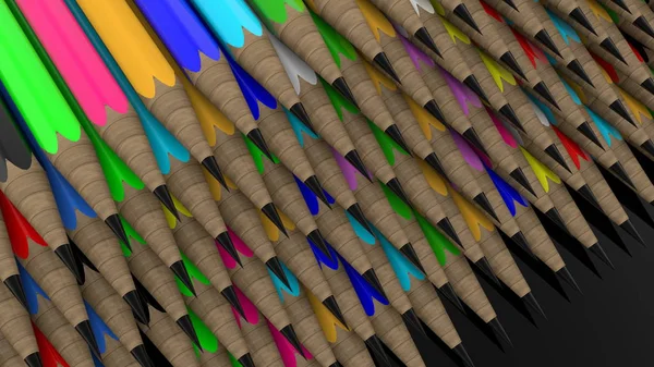 Stos Kolorowych Ołówków Czarno — Zdjęcie stockowe