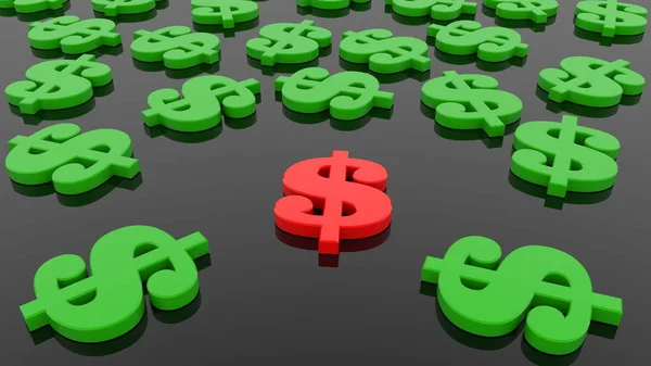 Concept Dollar Signs Green Red Black — Stock Photo, Image