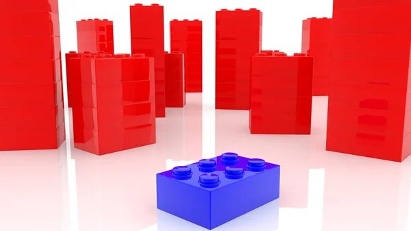 Concept Toy Bricks Towers Red Blue — Stock Photo, Image