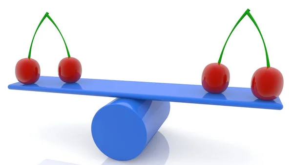 Cherries with stems balancing on swing