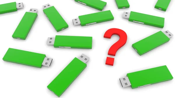 Usb flash drives with red question mark concept