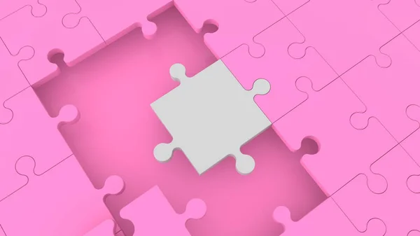 Konzept Des Rosa Puzzles Mit Einem Weißen Teil — Stockfoto