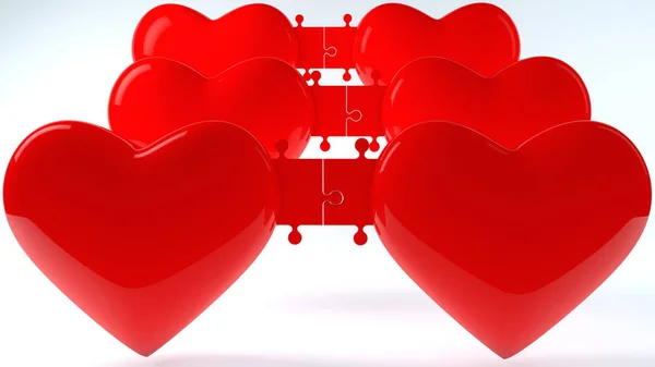 Έννοια Των Κόκκινων Καρδιές Σύνδεση Παζλ — Φωτογραφία Αρχείου
