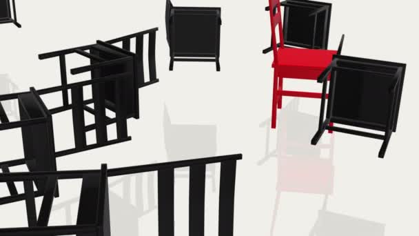 Stuhlkonzept Roten Und Schwarzen Farben Auf Weiß — Stockvideo