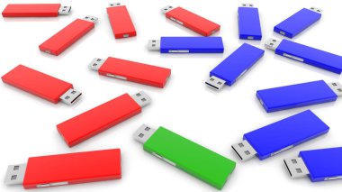 Üç renkte Usb Flash Sürücü Kavramı