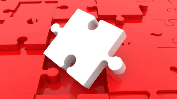 Inclined Close White Puzzle Piece Red Jigsaw Puzzle — Stock Photo, Image