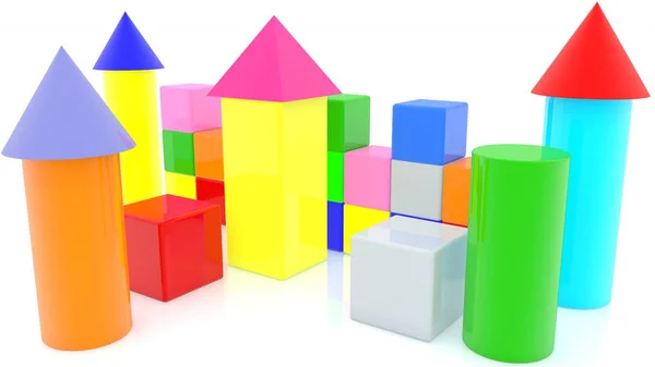 Castelo Colorido Cubos Brinquedo Com Torre — Fotografia de Stock