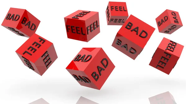 Concept of feel bad on red rolling cubes