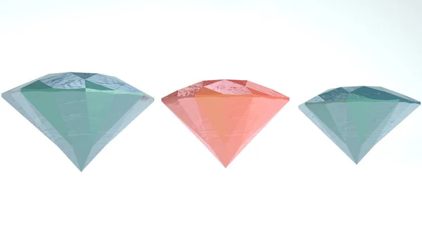 Trzy Kolorowe Diamenty Białym — Zdjęcie stockowe