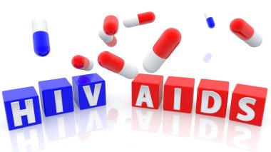 Hiv, Aids kavramı hapile mavi ve kırmızı küpler