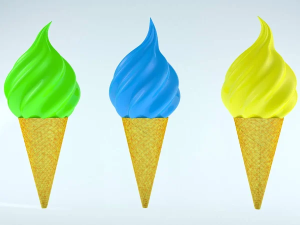 Three Colorful Ice Creams White — Stock Photo, Image