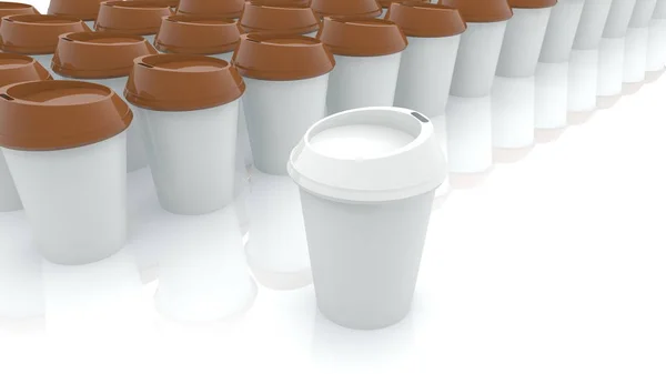 茶色と白色のコーヒーカップの列 — ストック写真
