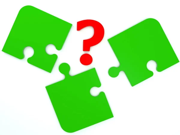 Green Puzzle Pieces Red Question Mark — Stock Photo, Image