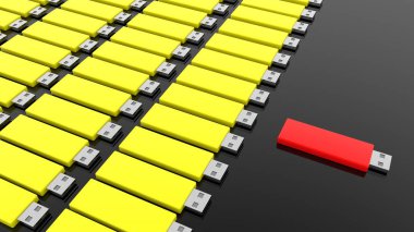 Sarı renk ve kırmızı renklerde usb flash sürücüler kavramı
