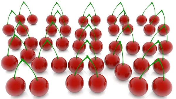 Rows Red Cherries White Background — Stock Photo, Image