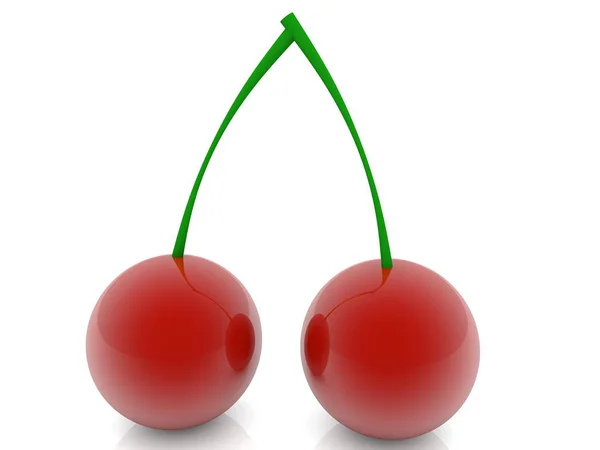 Pair Red Cherries White Background — Stock Photo, Image