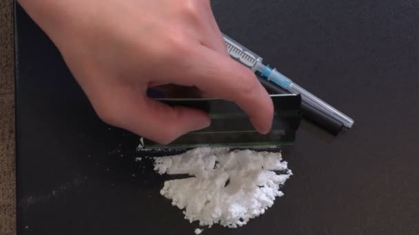 Woman Making Doses Cocaine Lines Drug Abuse Social Issues Concept — Stock Video