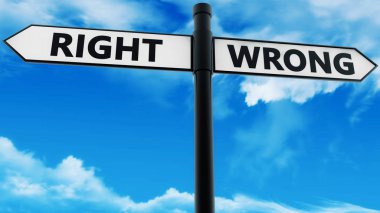  Mavi gökyüzünde doğru ve yanlış kavramı ile Crossroad Signpost