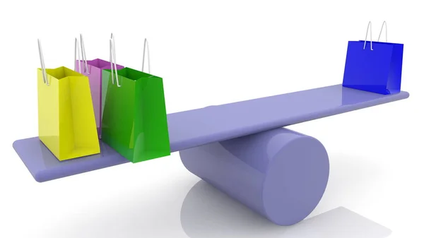 Ausgewogene Schaukeln Mit Einkaufstaschen Verschiedenen Farben — Stockfoto
