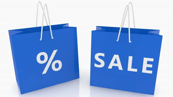 Dwa Niebieskie Torby Zakupy Sprzedażą Koncepcją Percentów — Zdjęcie stockowe