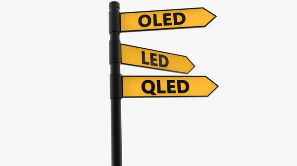 Wegweiser Mit Oled Led Und Qled Konzept Auf Weiß — Stockfoto