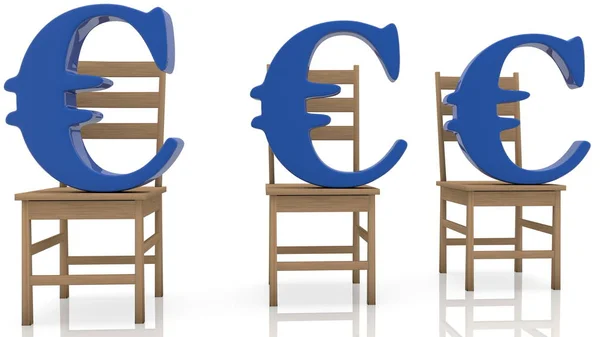 Niebieskie Znaki Euro Drewnianych Krzeseł — Zdjęcie stockowe