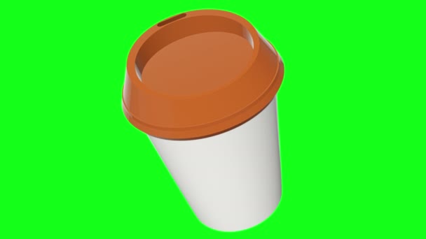 Tazza Caffè Bianco Marrone Che Gira Sullo Schermo Verde — Video Stock