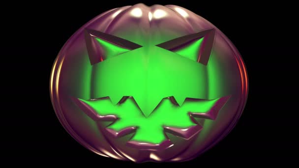 Moving Halloween Pumpkin Head Expression Green Purple Colors Background Black — Stock Video