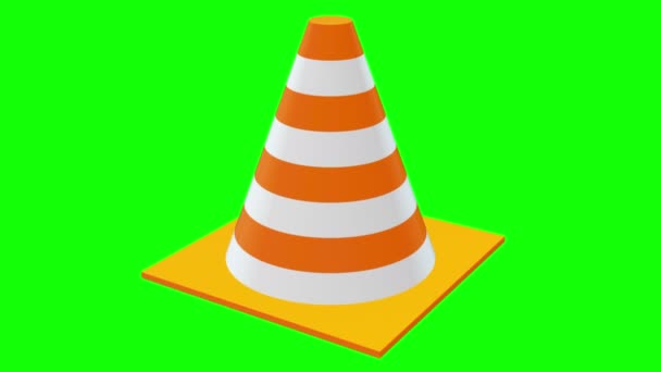 Road Cone Orange Och Vita Färger Spinning Grön Skärm — Stockvideo