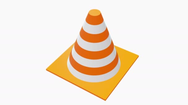橙色和白色道路圆锥体在白色背景上旋转 — 图库视频影像