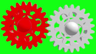 Yeşil ekranda kırmızı ve beyaz renklerde dönen dişliler