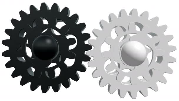 Rotating Gears Black White Colors White — Stock Video