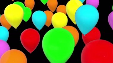 Siyah arka planda çeşitli renklerde hareketli balonlar